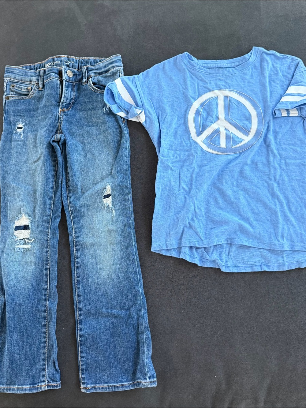 Girls Blue Peace Sign Short Sleeve Tee and Bootcut Jeans